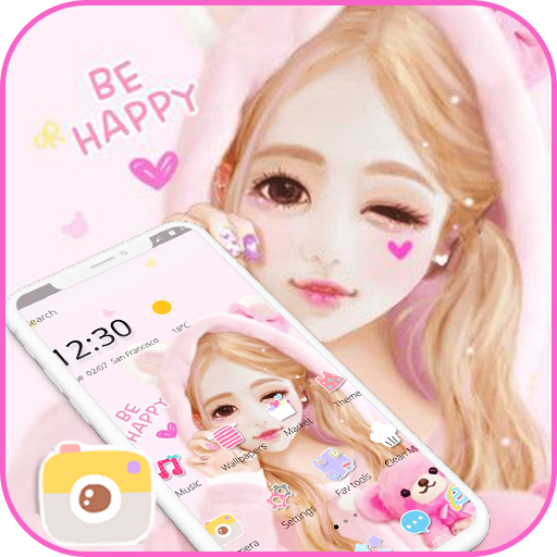 Pink Cartoon Lovely Girl Theme APK Free Download For Android