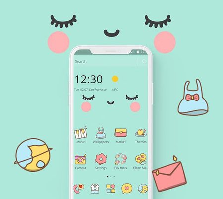 Tải miễn phí APK Blue Cute Cartoon Sweet Face Theme Android